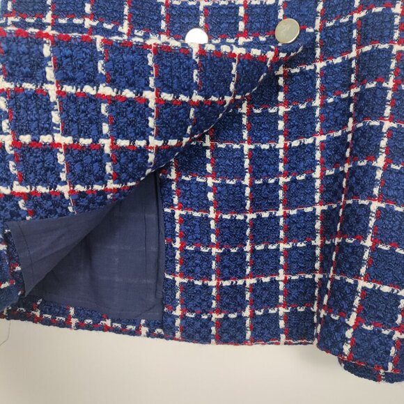 MNG Women's Tweed Mini Skirt Blue Size Large NEW Nautical Old Money Quiet Luxury - Picture 2 of 12